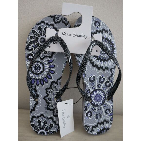 Vera Bradley 26184-16609L Women Sz Large 9-10 Gray Tranquil Medallion Flip Flops - Picture 1 of 5